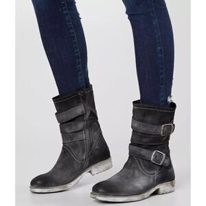 ROAN by Bed Stu Black Suede Leather Mid-Calf Buckle Boots Ladies Footwear Size 7